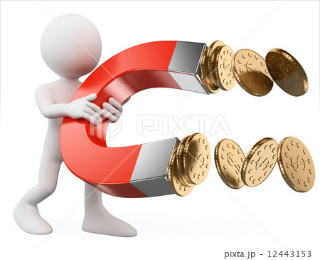 3D white people. Man with a magnet attracting money 3D white people. Man with a magnet attracting money 12443153