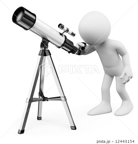 3D white people. Man looking through a telescope 12443154