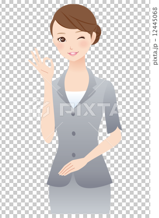 Female facial suit for okay sign Female facial suit for okay sign 12445068