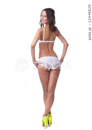Sexy woman in white lingerie and yellow shoes Sexy woman in white lingerie and yellow shoes 12446626