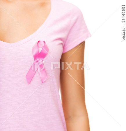 woman with pink cancer awareness ribbon 12449631