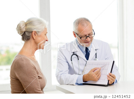 smiling senior woman and doctor meeting 12451452