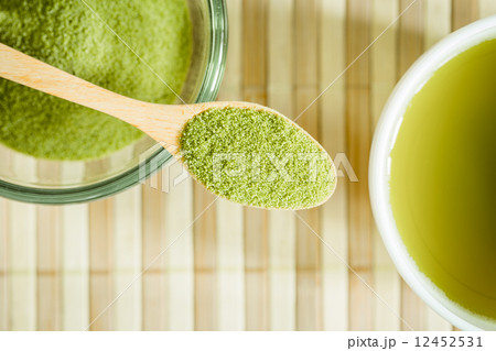 powdered green tea on bamboo napkin texture 12452531