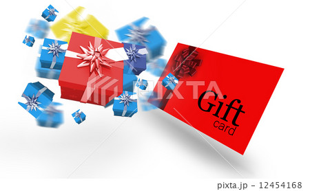 Composite image of flying christmas presents 12454168
