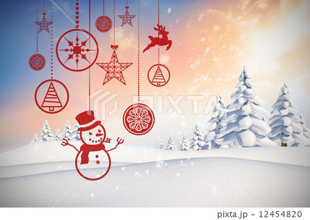 Composite image of hanging red christmas decorations 12454820