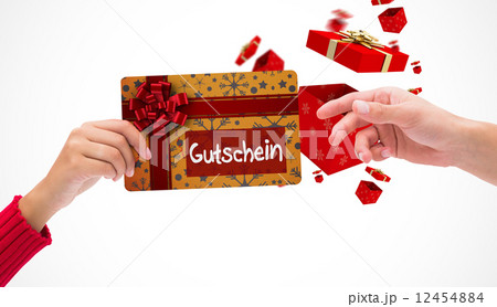 Composite image of hands holding card 12454884