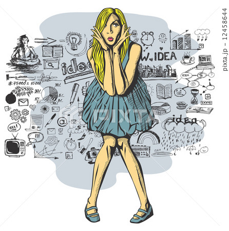 Vector Surprised Blonde in Pink Dress Vector Surprised Blonde in Pink Dress 12458644