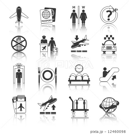 Airport icons black and white set Airport icons black and white set 12460098