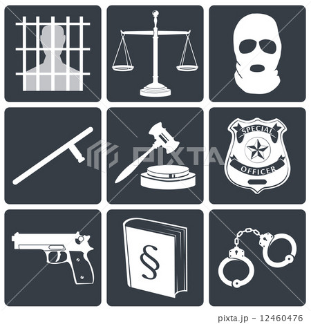 Law and justice icons white on black 12460476