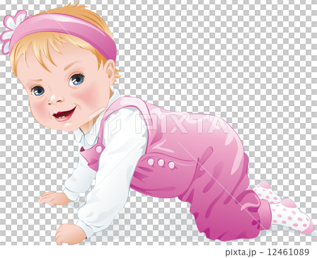 Adorable baby girl smiling and crawling, isolated. Vector illustration 12461089
