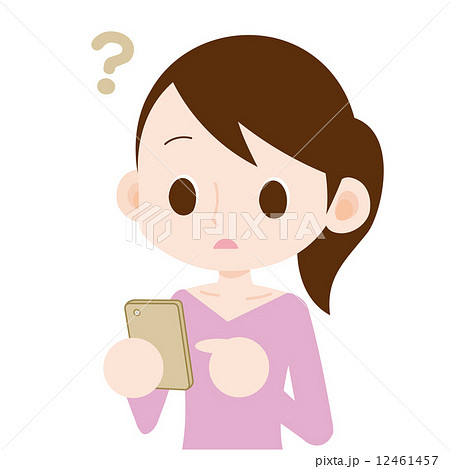 スマートフォンを使う女性　ハテナ　分からない  12461457