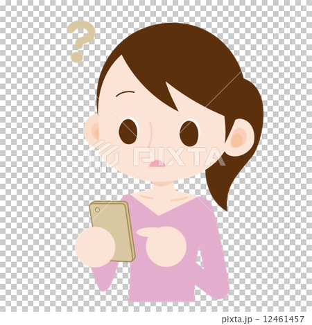 スマートフォンを使う女性　ハテナ　分からない  12461457
