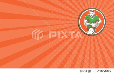 Business card Rugby Player Running Ball Circle Retro 12465665