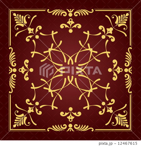 Gold ornament on brown background. Can be used as invitation car 12467615