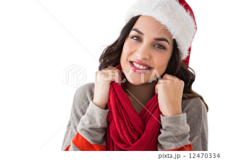 Happy brunette in winter clothes smiling at camera Happy brunette in winter clothes smiling at camera 12470334