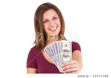 Festive brunette in dress showing her cash Festive brunette in dress showing her cash 12471188