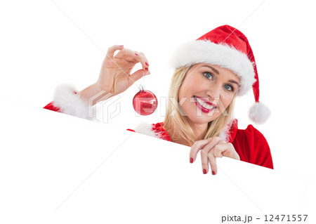 Festive blonde showing white card 12471557