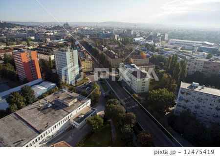 Highly detailed aerial city view with crossroads, roads, factori 12475419
