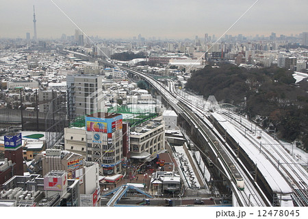 冬の東京スカイツリーと上越新幹線200系原色 12478045