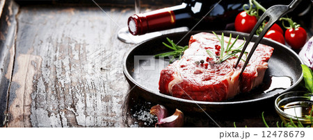 Raw beef steak and wine 12478679