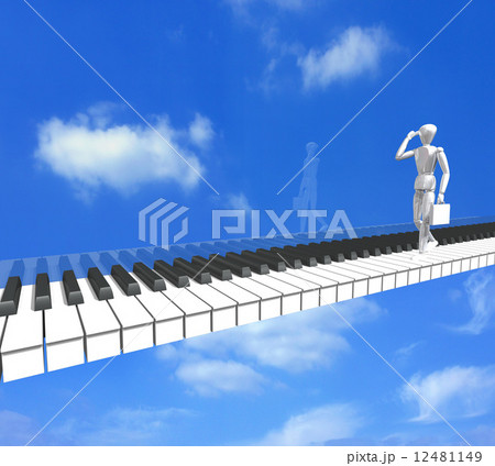 ピアノの鍵盤の上を歩いて行くビジネスマンのイラスト素材