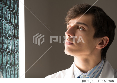 male doctor looking at the x-ray image 12481980