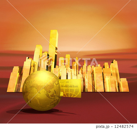 ゴールドのクレジットカードと黄金地球と黄金都市 ゴールドのクレジットカードと黄金地球と黄金都市 12482574