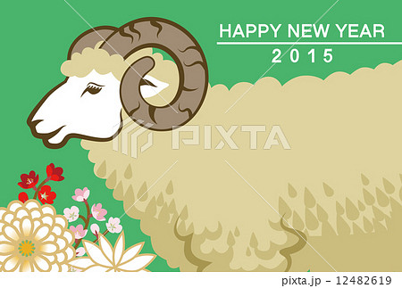 2015年 年賀状 花と羊 横顔アップのイラスト素材 12482619 Pixta