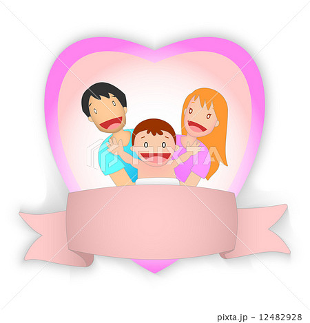 vector illustration of cartoon label, "Happy family daddy, mommy and baby" 12482928