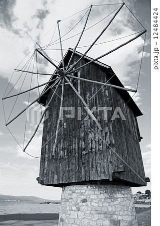 Old wooden windmill, the most popular landmark of old Nesebar, B 12484424
