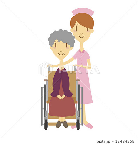 車いすのおばあちゃんと看護婦さん 12484559