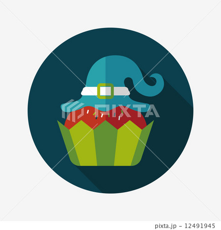Halloween cupcake with witch's hat flat icon with long shadow,ep 12491945