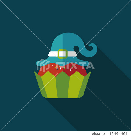 Halloween cupcake with witch's hat flat icon with long shadow,ep Halloween cupcake with witch's hat flat icon with long shadow,ep 12494461