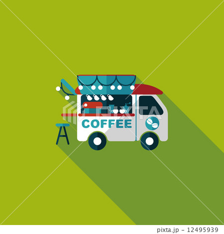 Coffee shop car flat icon with long shadow,eps10 12495939