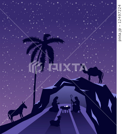 Nativity scene vector under starry sky 12497224