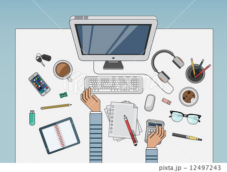 Desk with computer and other accessories vector 12497243