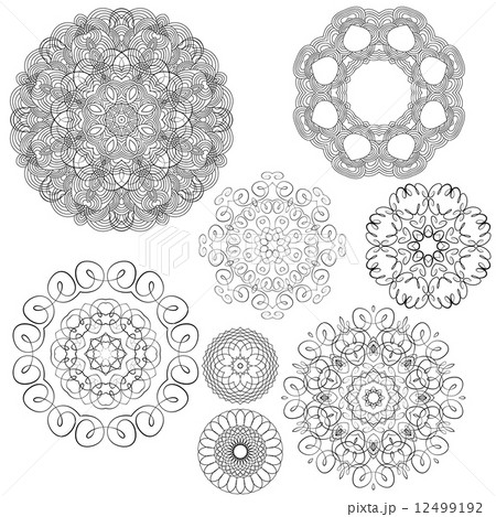 Set of Vintage backgrounds, Guilloche ornamental circle Elements 12499192