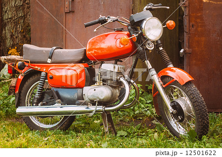 Vintage Red Motorcycle Generic Motorbike In Countryside 12501622