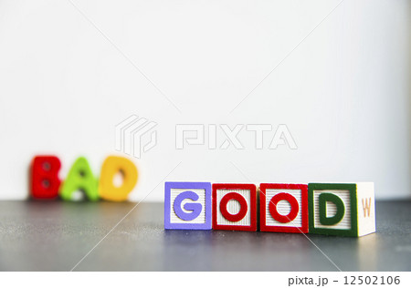 Colorful wooden word Good and Bad with white background 12502106