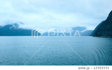 Fjord summer cloudy view (Norway) 12503555