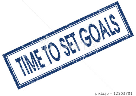 Time to set goals blue square grungy stamp isolated on white background 12503701