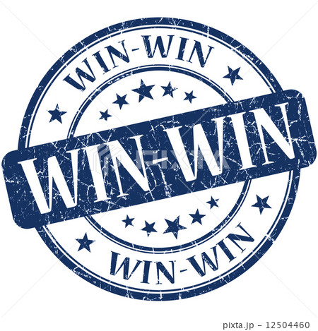 Win Win Blue Round Grungy Vintage Rubber Stampのイラスト素材