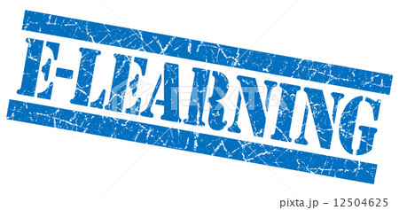 e-learning blue square grunge textured stamp isolated on white e-learning blue square grunge textured stamp isolated on white 12504625