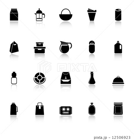 Variety food package icons with reflect on white background Variety food package icons with reflect on white background 12506923