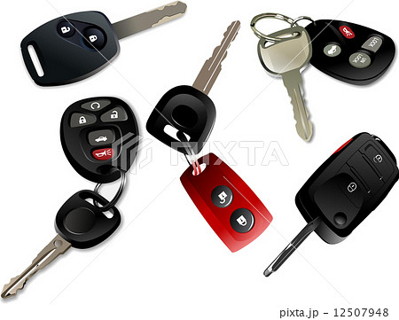Five Car keys with remote control isolated over white background Five Car keys with remote control isolated over white background 12507948