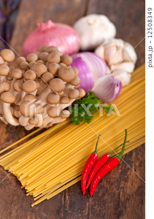 Italian pasta and mushroom sauce ingredients Italian pasta and mushroom sauce ingredients 12508349