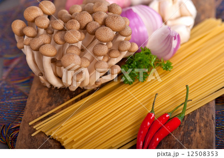 Italian pasta and mushroom sauce ingredients Italian pasta and mushroom sauce ingredients 12508353
