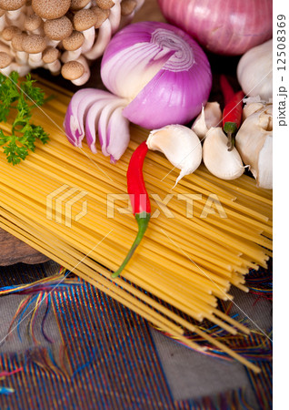 Italian pasta and mushroom sauce ingredients Italian pasta and mushroom sauce ingredients 12508369