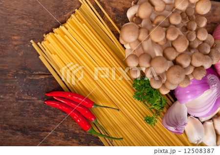 Italian pasta and mushroom sauce ingredients Italian pasta and mushroom sauce ingredients 12508387