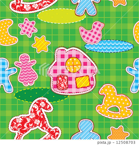 Seamless pattern with patch silhouettes -  fabric texture. Ready 12508703